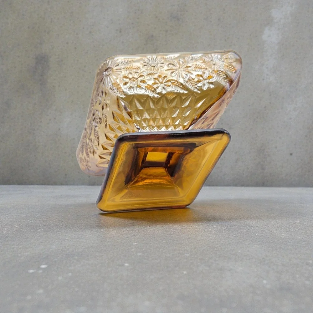 Set Of 3 Marigold Amber Carnival Glass Diamond Shaped Candy‎ Dishes